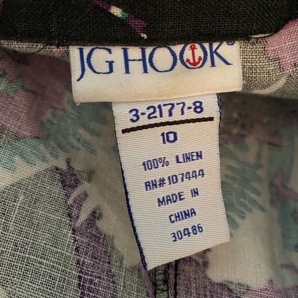 Vintage JG Hook Linen Dress Size 10 Women’s Faux Wrap Dress Belted Black Teal - Picture 2 of 5